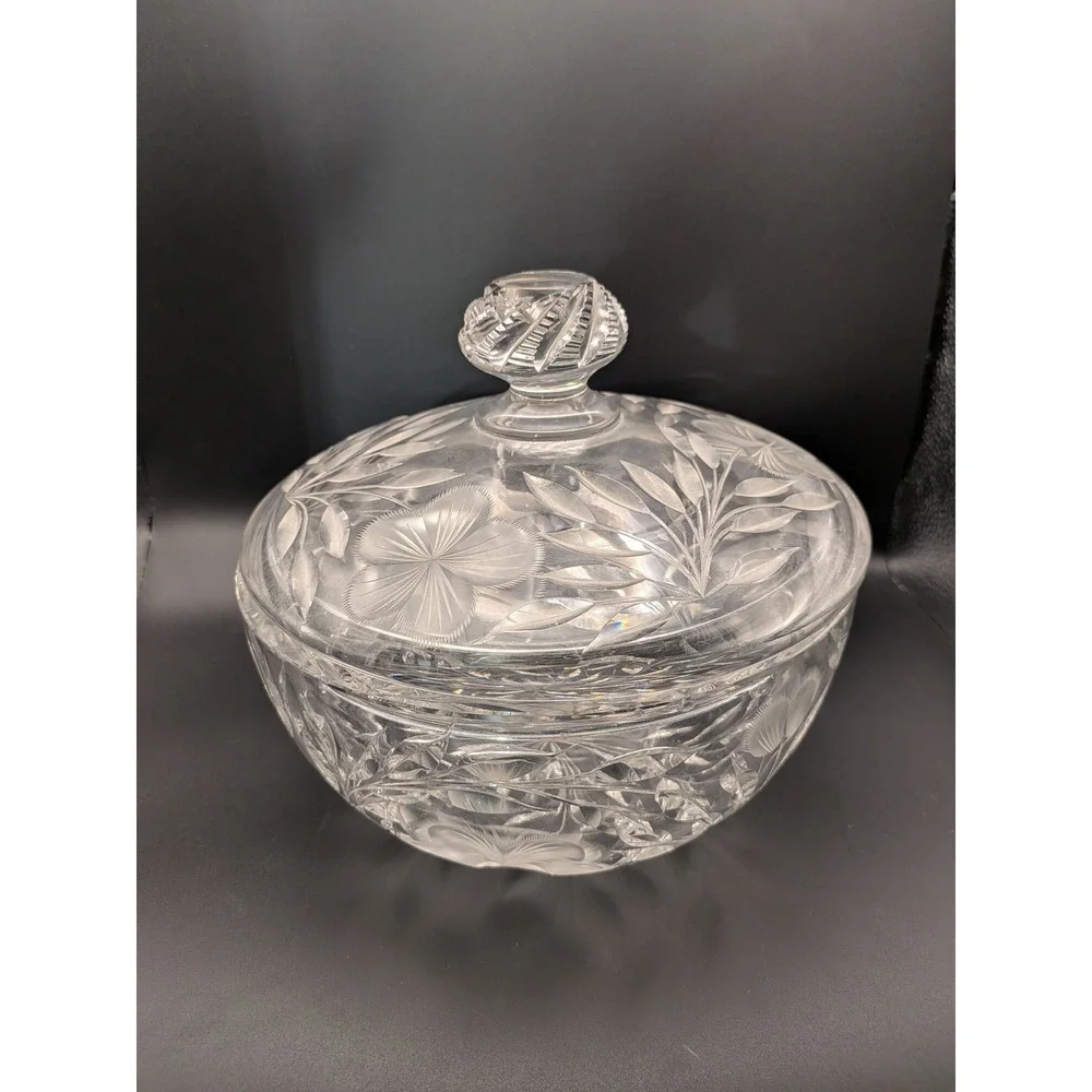 Vintage Heavy Cut Glass Crystal Covered Server